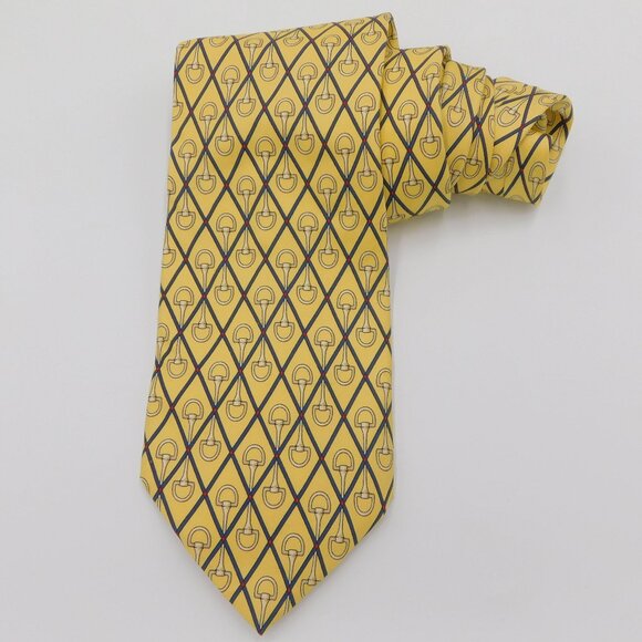 Gucci Designed by Paolo Gucci Horsebit Equestrian Tie | Yellow | Vintage | VGUC - Picture 1 of 7
